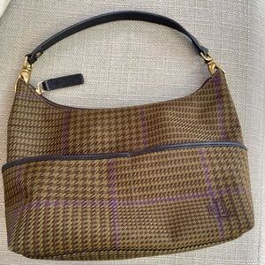 Lauren Ralph Lauren brown green purple houndstooth bag
